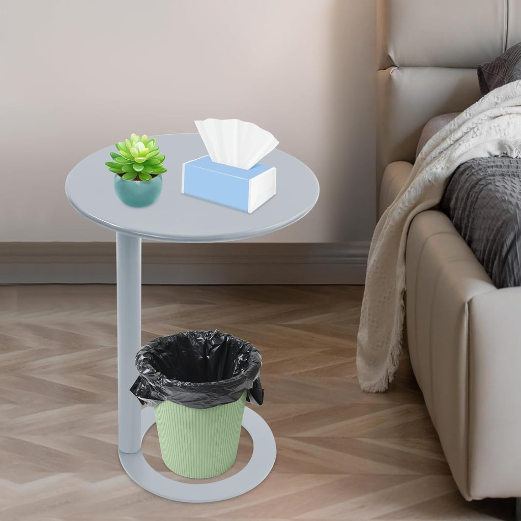 C-Shaped Round Side Table, Couch Side Tables with O-Shaped Base, Metal End Table for Couch Sofa Bed, Small Accent Side Table for Living Room Bedroom Office (Grey)