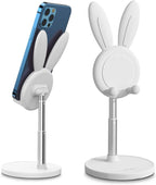 OATSBASF Cute Bunny Phone Stand, Adjustable Cell Phone Holder for Desk, Weighted Base Kawaii Desk Accessories, Aesthetic Room Decor Gift for Women/Girls/Kids, Compatible with All Phones