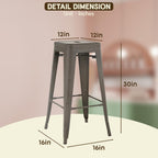 BestOffice Metal Bar Stools Set of 4 Counter Height Barstool Stackable Barstools 30 Inch Indoor Outdoor Patio Bar Stool Home Kitchen Dining Stool Backless Bar Chair
