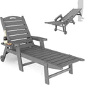 UDPATIO Outdoor Chaise Lounge Chair, HDPE Patio Lounge Chairs for Outside with Wheels & Cup Holder, Reclining Seating with 5 Position for Poolside Deck Garden Indoor,Grey,1PC