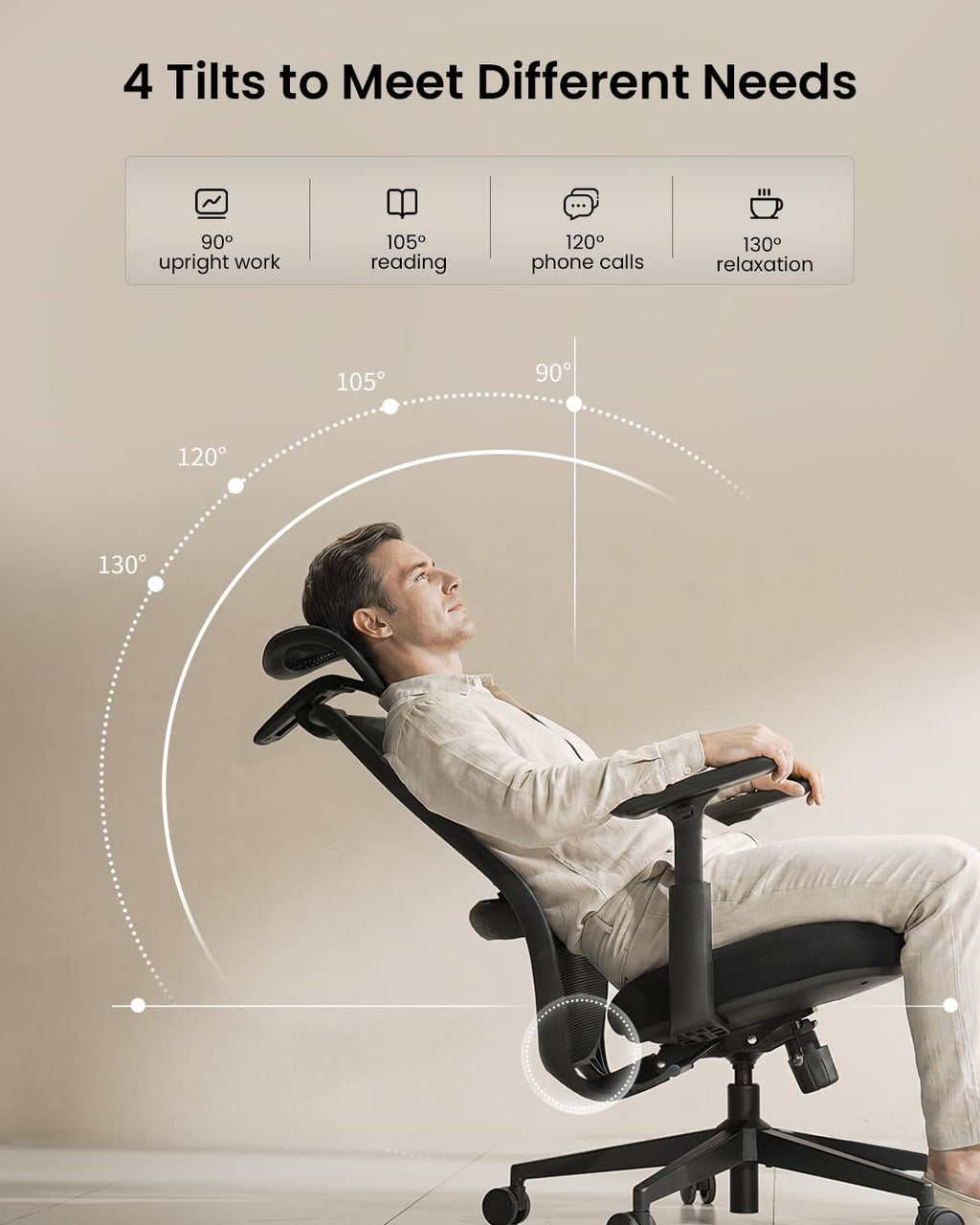 ProtoArc EC200 Ergonomic Office Chair with Adjustable Seat Depth | Lumbar Support, High-Back, Mesh Desk Chair, Home Office 8+ Long Hours Sitting, For Remote Workers & Programmers, Pure Black