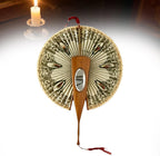 Antique Mirrored Mechanical Folding Fan for Women | Vintage Olive Wood, Swallow Pattern, Lace Trim, Victorian Style, Hidden Mirror