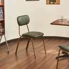 Mid Century Modern Dining Chairs Set of 4, Retro Chair with Faux Leather Upholstered Seat/Backrests & Vintage Distressing Metal Legs & Leg Protectors for Kitchen Dining Room (Dark Green)