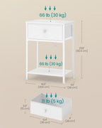 SONGMICS Bedside Table, Side End Table with Drawer, Nightstand with Lower Shelf for Bedroom, Living Room, 11.8 x 15.6 x 23.8 inches, Cloud White, BELLAH Collection ULGS101W101S