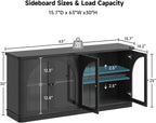 ONBRILL 63 Inch Sideboard Buffet Cabinet, Modern Arched Buffet with Glass Doors, Large Curved Cabinets with Storage, Console Credenza w/Adjustable Shelves for Living Room, Kitchen, Entryway, Black