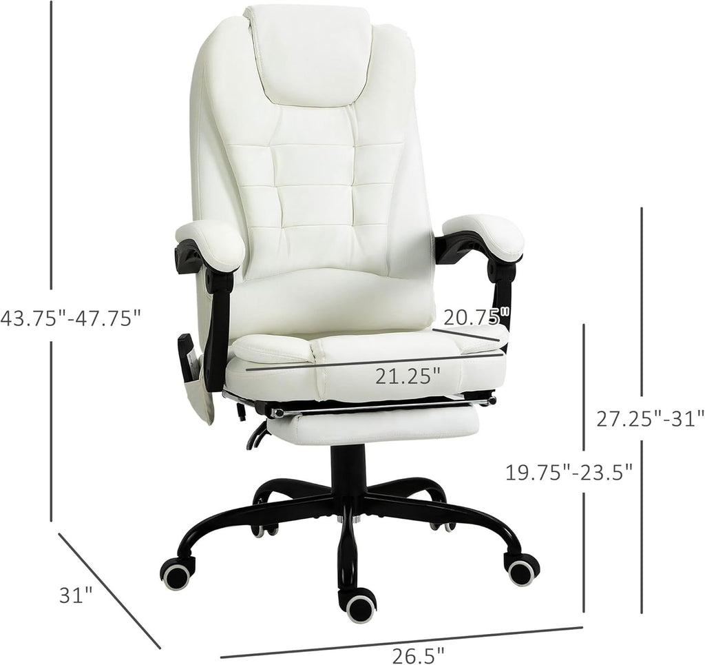 21x25in 245lb Premium Executive Ergonomic Fully Reclining High Back Office Chair Vibrating Massage Lumbar Support Almond White