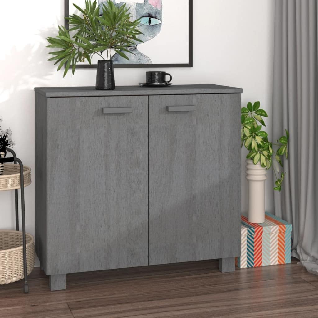 Dark Grey Solid Pine Wood Sideboard with MDF Large Storage Cabinet, Rustic Design for Living Room and Dining Area, Two Doors and Built-in Shelves for Ample Storage, Durable