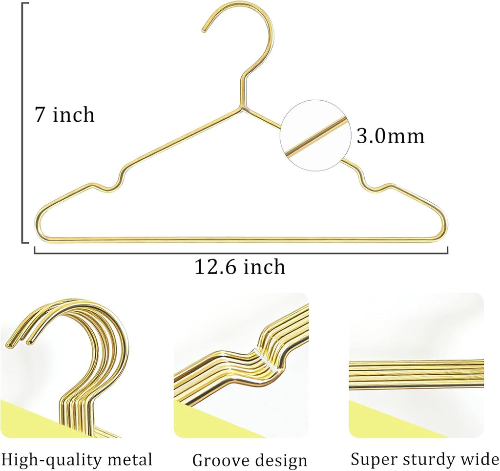 Gold Kids Wire Hangers 30 Pack,12.6 Inch Baby Strong Metal Hanger,Heavy Duty Metal Child Wire Hanger for Closet,Children's Gold Hangers