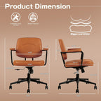 Home Office Chair, Ergonomic Desk Chair with Lumbar Support, Adjustable Height Rolling Swivel Task Chair with Armrests, PU Leather, for Meeting,Study Room （Brown）