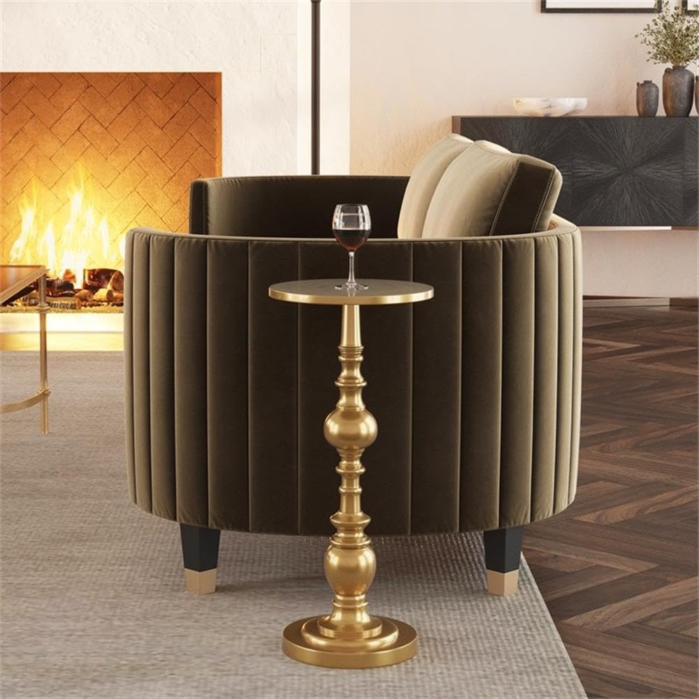 Beaumont Lane Transitional Metal Pedestal Side Table, 10" Round Top, Antique Gold Finish, Durable Aluminum Construction, Glamorous Accent for Living Room or Small Spaces, 22.5" Tall