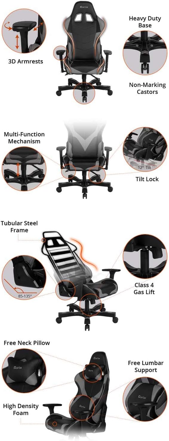 Clutch Chairz Crank Series Gaming Chair - Premium Ergonomic Design, Lumbar and Head Support Pillows - Black/Red