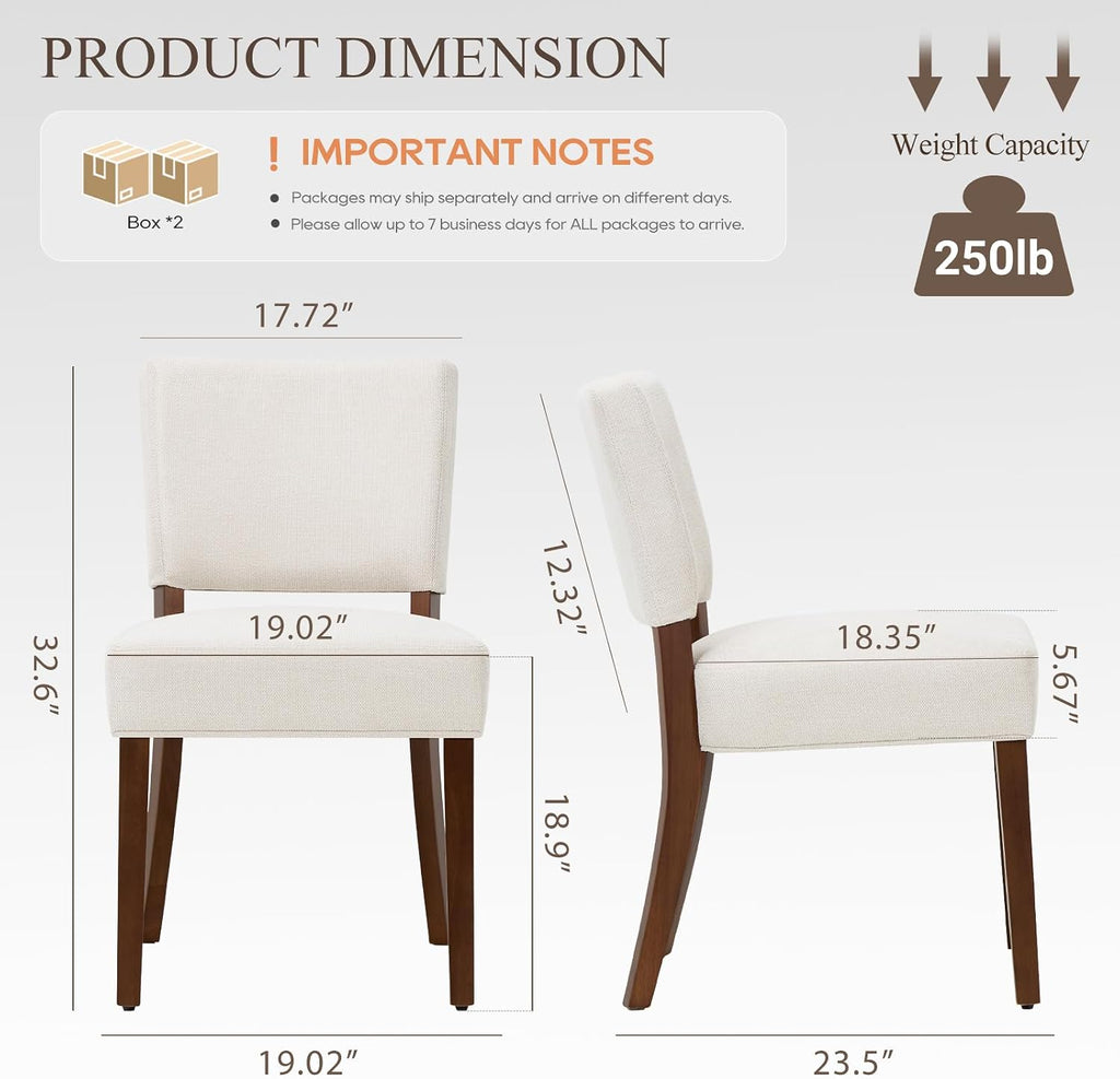 MALOL Upholstered Dining Chairs Set of 4, Fabric Kitchen Chairs with Padded Seat & Back, Solid Wood Legs, Modern Simple Dining Room Chairs for Kitchen, Dining Room, Living Room, Beige