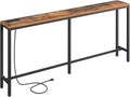 MAHANCRIS 70.9'' Console Table with Power Outlet, Narrow Sofa Table with Charging Station, Skinny Behind Couch Table for Entryway, Hallway, Foyer, Living Room, Rustic Brown CTHR18E01Z1
