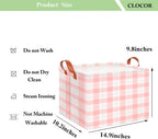CLOCOR Rectangular Storage Basket,Collapsible Storage Bin,Waterproof Books Box with Handles,Gift Basket(Pink Grid)