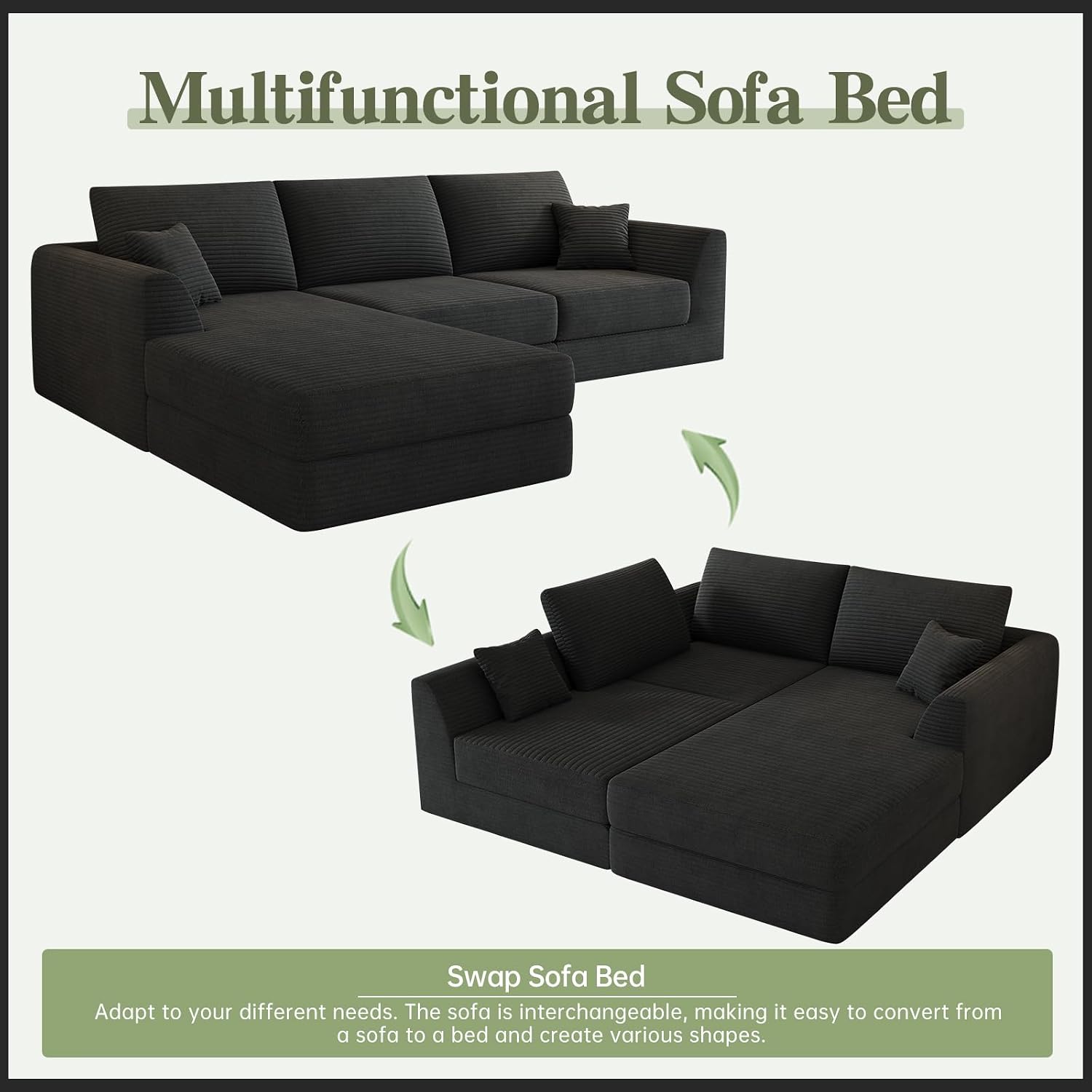 106” Modular Sectional Sofa, Cloud Sectional Couch with Deep Seat, Modern Modular L-Shape Sofa Couch with Chaise,Upholstered Boneless Couches for Living Room Bedroom No Assembly Required