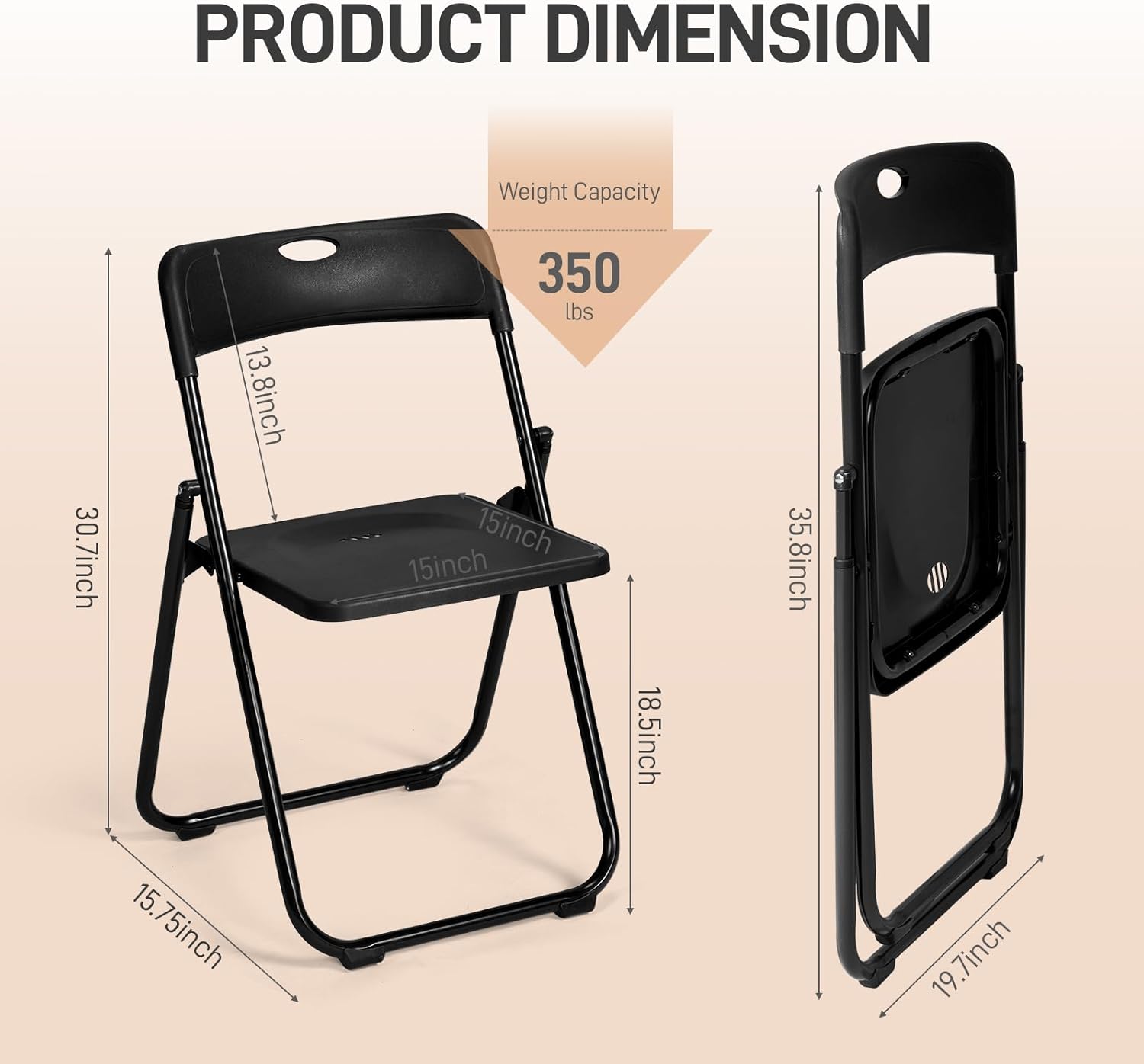 Karl home 10 Pcs Folding Chair, 300LBS Lightweight Foldable Plastic Chair, Reinforced Metal Frame Easy to Fold & Store for Indoor & Outdoor, Wedding, Party, Meeting Room, Patio and Garden, Black