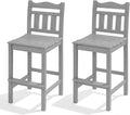 Outdoor Bar Stools Set of 2, HDPE Tall Adirondack Bar Chairs 27.5 Inch Seat Height w/Backrest, All Weather Patio Bar Height Chairs for Bistro Balcony Deck Poolside (Slate Grey)