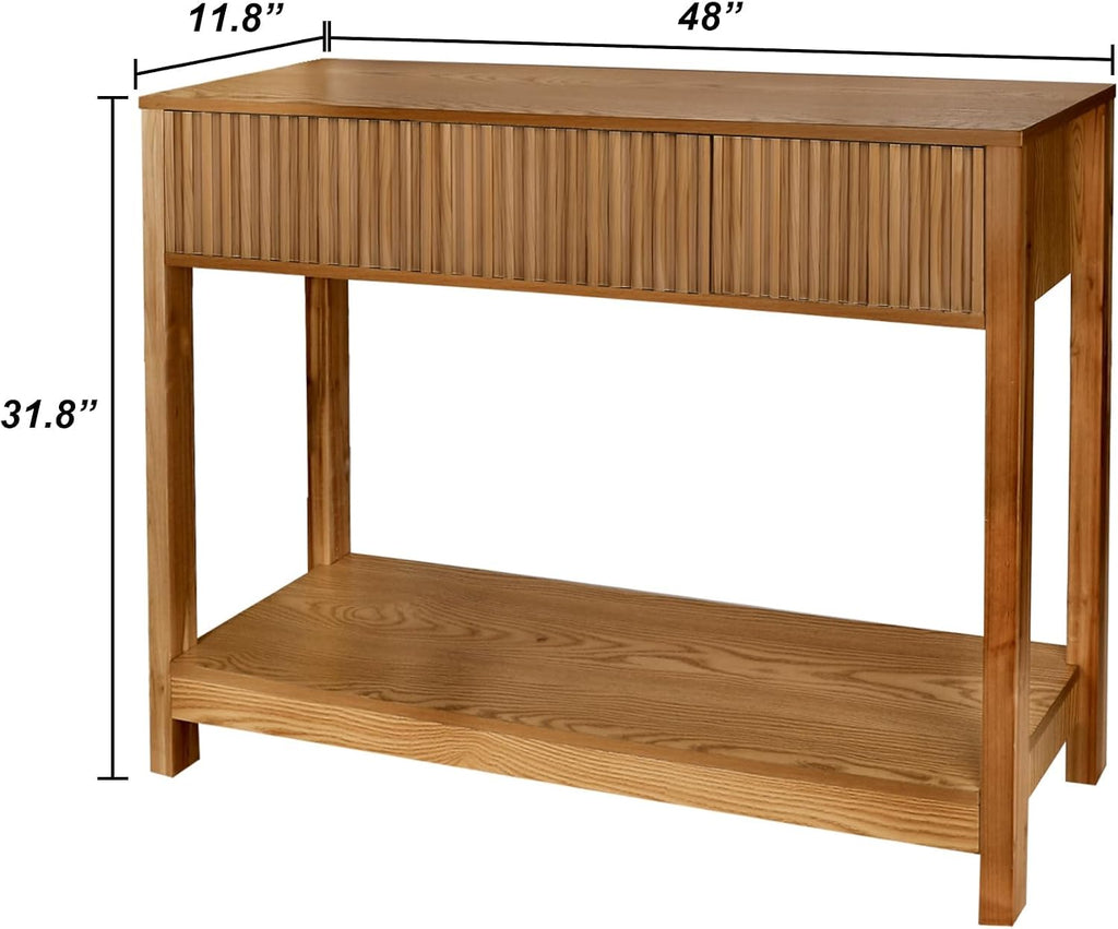 Fluted Console Table with Storage, 48" Long Entryway Slim Sofa Table Behind Couch Entry Tables, Narrow Wood Hallway Modern Living Room Couch Foyer Entrance Tables Brown