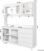 ZeHuoGe 63" W Large Kitchen Hutch Cabinet, Freestanding Pantry Cabinets Storage Kitchen Cupboard with 4 Doors, 4 Drawers & Microwave Shelf (White)