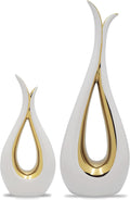 White Ceramic Decorative Vases, Set of 2, Nordic, Modern, Minimalist Design, for Home Decor, Bedroom, Weddings, Restaurants, Office and More