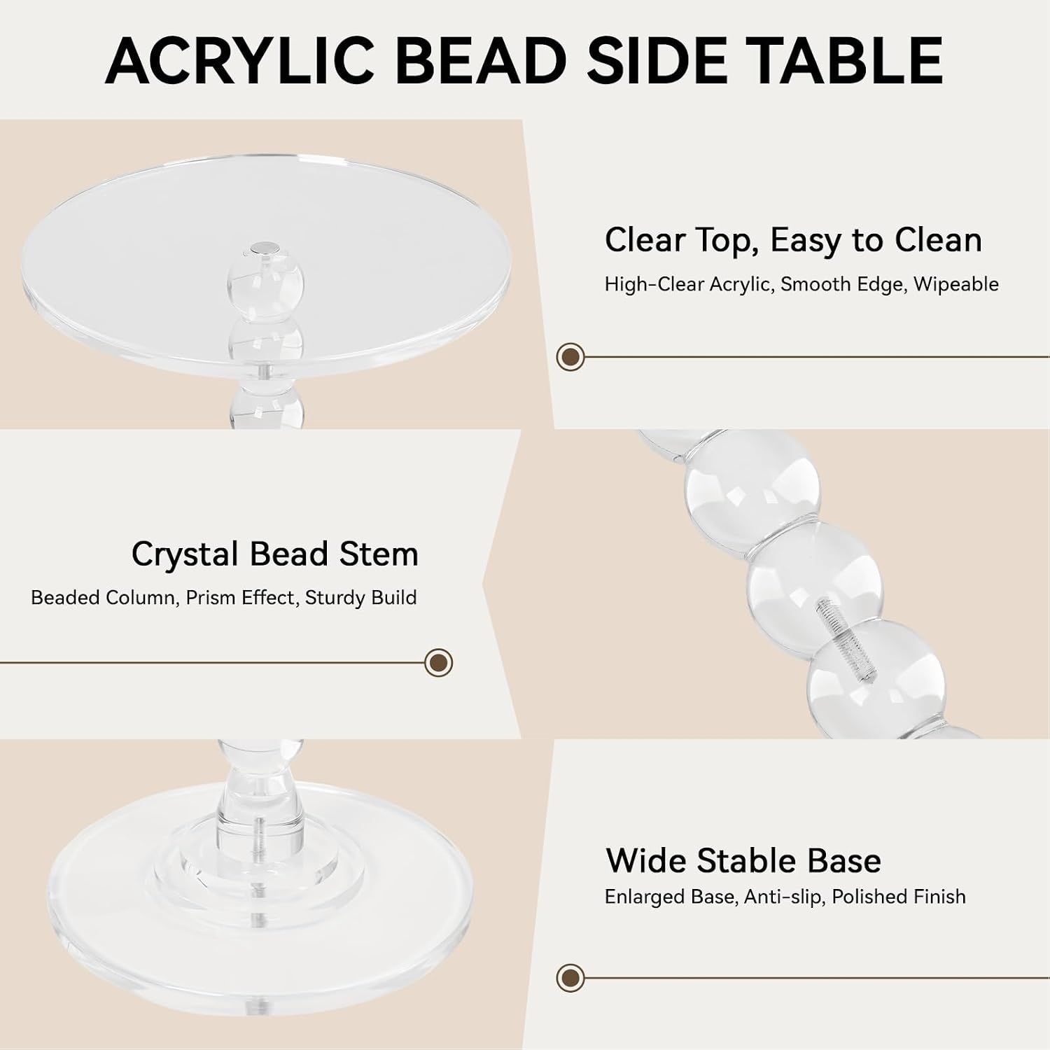 Acrylic Side Table, Clear Round End Table, Pedestal Side Tables 11.8" X 21.7", Modern Nightstand for Living Room Bedroom Balcony Decor, Easy Assembly for Small Spaces Transparent