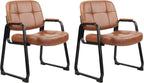 CLATINA Big & Tall 500 lbs Waiting Room Chairs with Padded Armrests and Sled Base, Leather Stationary No Wheels Office Guest Chair for Reception Lobby Home and Meeting Conference, Brown (2 Pack)