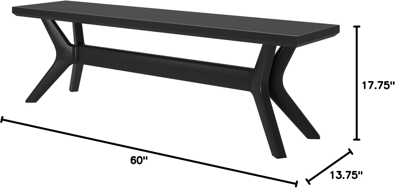 Plank+Beam Verso Dining Room Bench, 60 Inch Modern Dining Bench, Wooden Bench for Dining Room, Entryway Bench, Minimalist Room Bench, Black