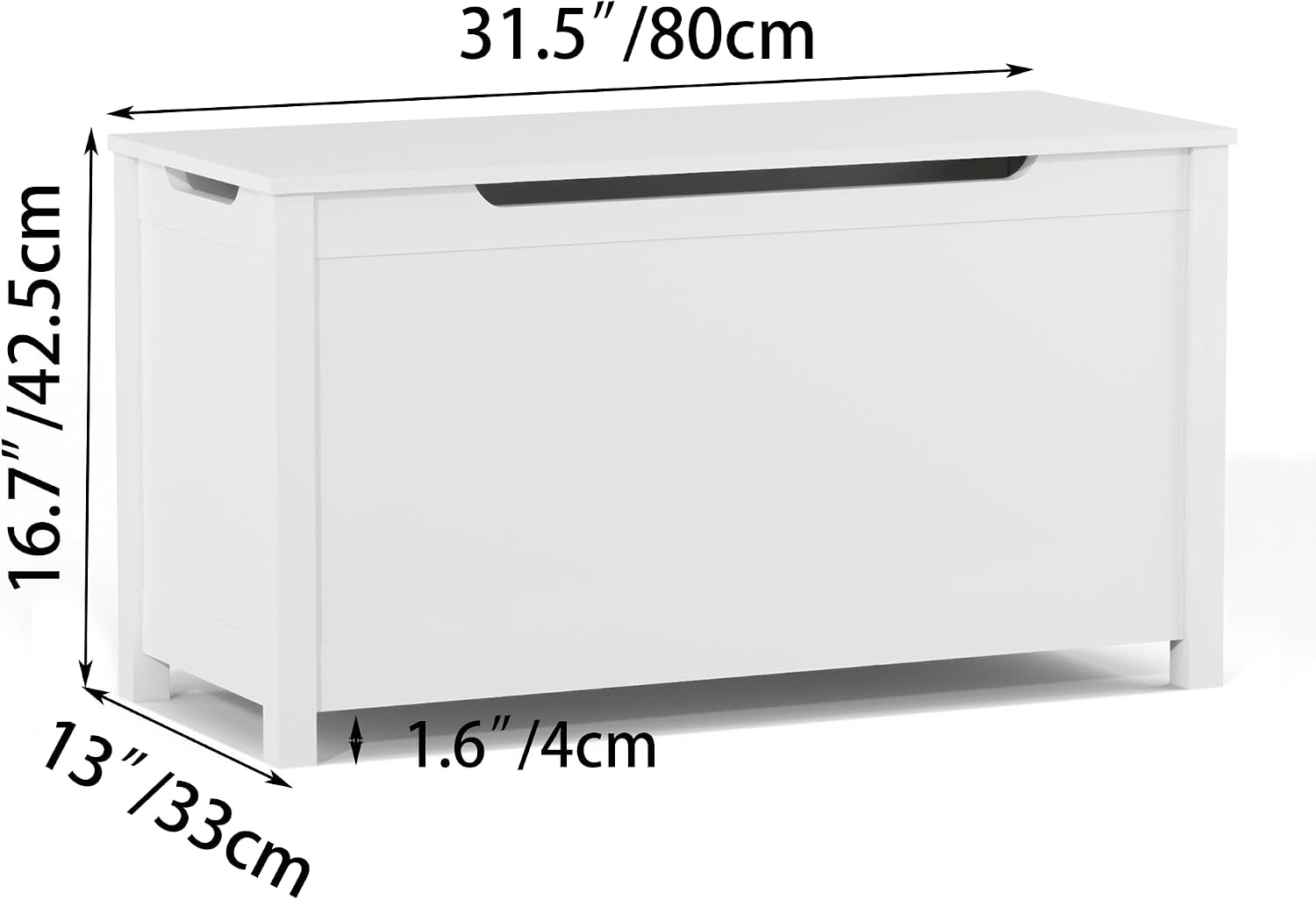 Kids Wooden Toy Chest with Safety Hinged Lid, 2.7 Cubic Feet Large Toy Box Storage Bench, Sturdy Toy Box for Living Room Bedroom, Suitable for Ages 3+ (White, MDF)