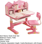 Kids Functional Desk and Chair Set, Height Adjustable Children School Study Desk with Storage Drawer for Boys Girls (Pink)