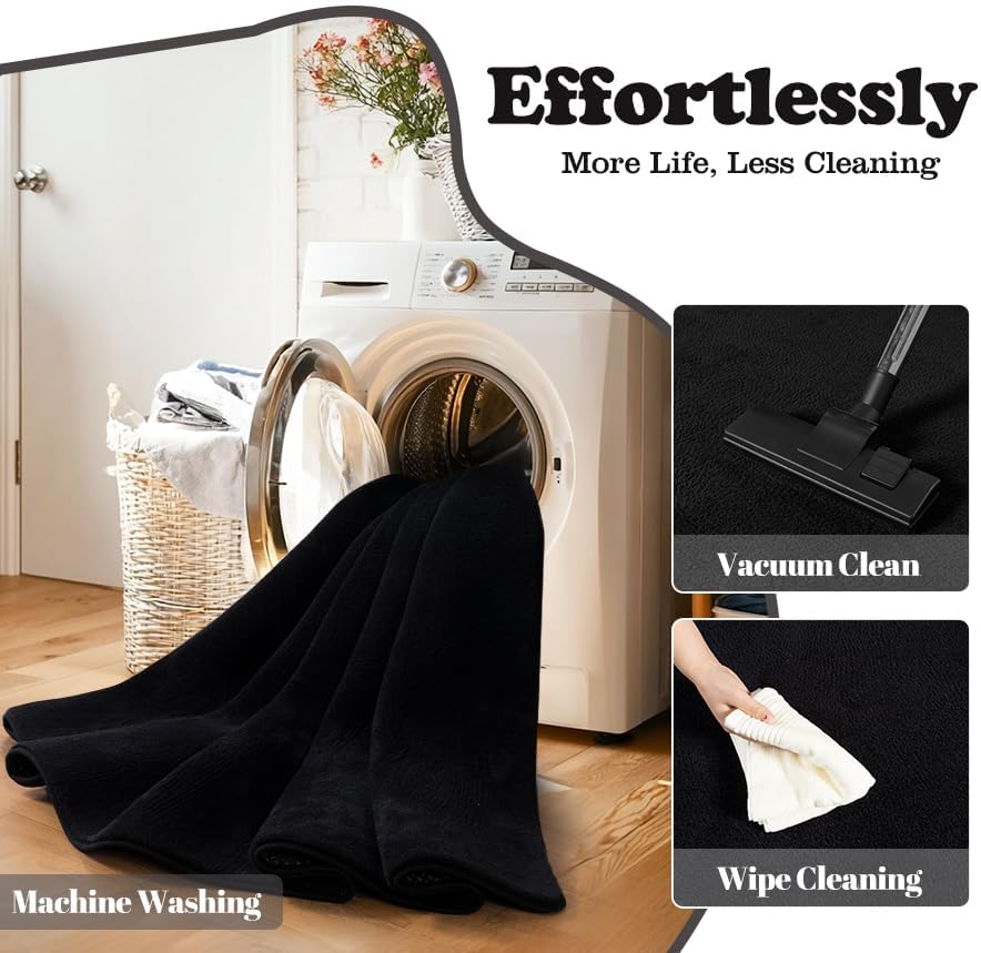qulint Hallway Runner Rug 2x8, Black Kitchen Runner Rugs Non Skid Washable Thickened Memory-Foam Indoor Bedroom Rug, Modern Minimalist Solid Soft Carpet for Living Room Entryway Home Decor