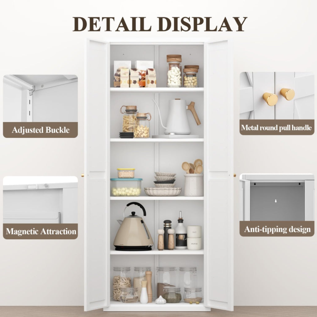 Extra Tall 2-Door Metal Storage Cabinet, 71-Inch Pantry Cabinet with Adjustable Shelves, 180 lbs Capacity, Large Steel Locker for Kitchen, Pantry, Utility Room
