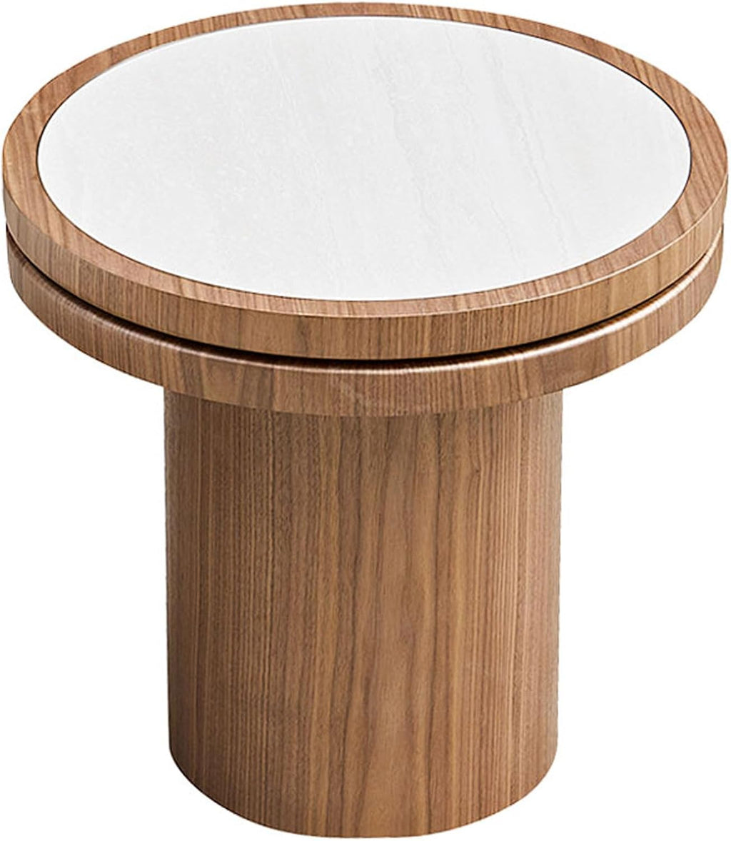 Round End Table, 19.49'' Mid Century Modern Faux Marble Side Table, Circle Bedside Tables Drink Table Wood Nightstand for Small Spaces, Living Room Walnut