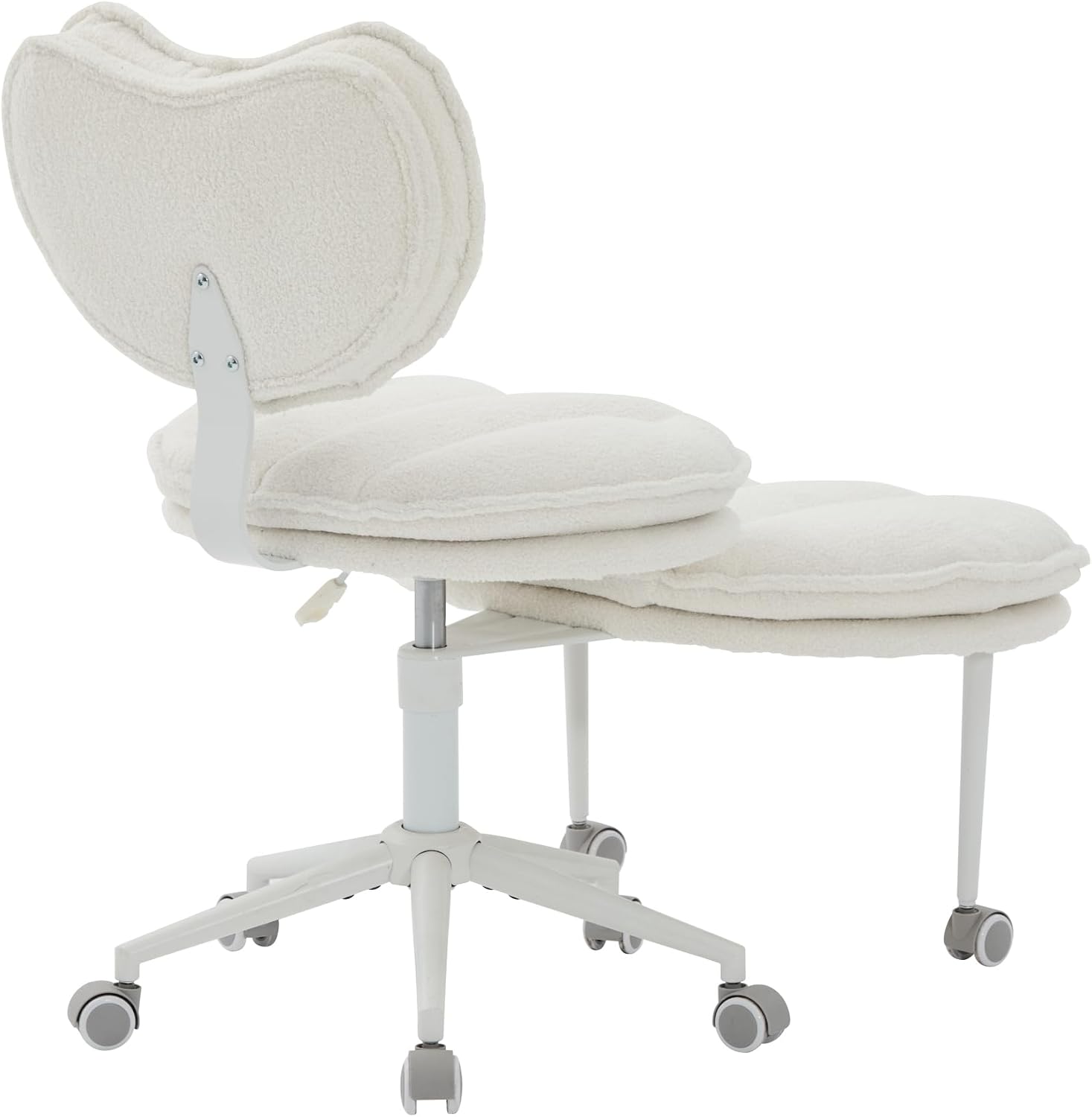 Meditation Chair Plus, Teddy Fleece Double-Layer Padding Cross Legged Rolling Chair for ADHD, Criss Cross Desk Chair with Lumbar Support, Adjustable Stool, Flexible for Fidgety Sitters, Ivory