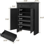 Halitaa Shoe Cabinet, Farmhouse Shoe Storage Organizer, Shoe Storage Cabinet with Doors & Drawer, Boots High-Shoe Cabinet Organizer for Entryway Living Room Hallway, Black