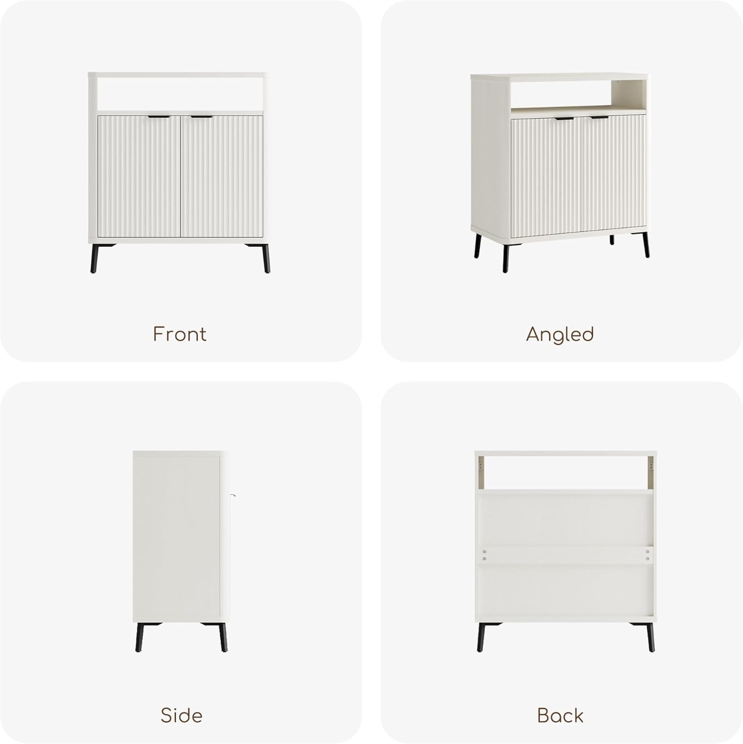 Fatmok Fluted Buffet Cabinet with Storage, 31.4" Wide Wood Sideboard Credenza with 2 Doors & Open Storage Shelf, Modern Coffee Bar Table for Living Room Kitchen Dining Room,White