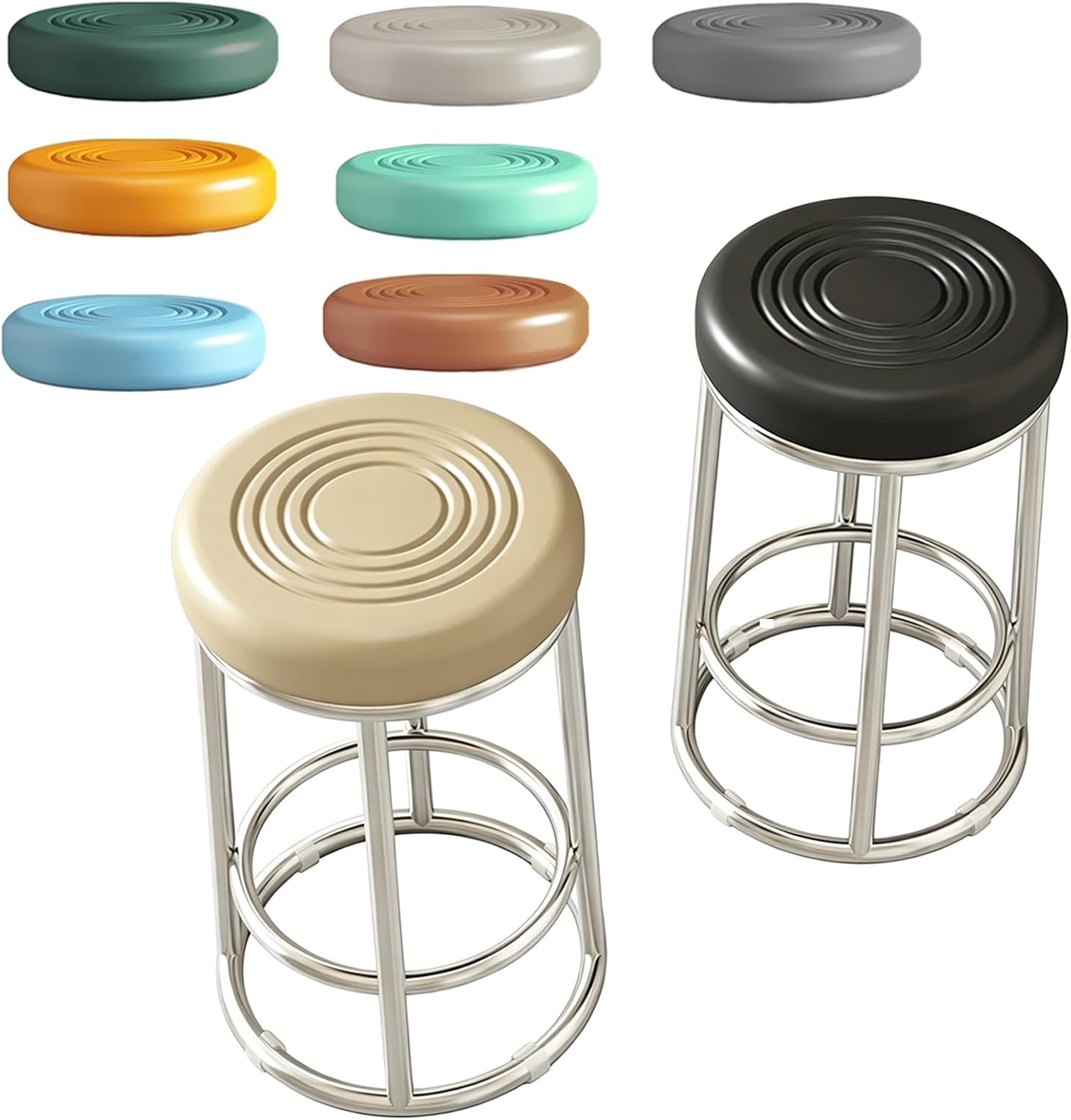 Backless Kitchen Stool, Stable Reinforced Frame Bar Stool, Office Three-Ring High Chair, for Patio, Picnic, Kitchen, Dining(Orange,63cm)