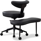 Ergonomic Cross-Legged Office Chair – Adjustable Height, Enhanced Lumbar Support, 360° Swivel, Wide Meditation & Yoga Kneeling Seat, Sturdy Steel Base, Wheels – PU Leather Black