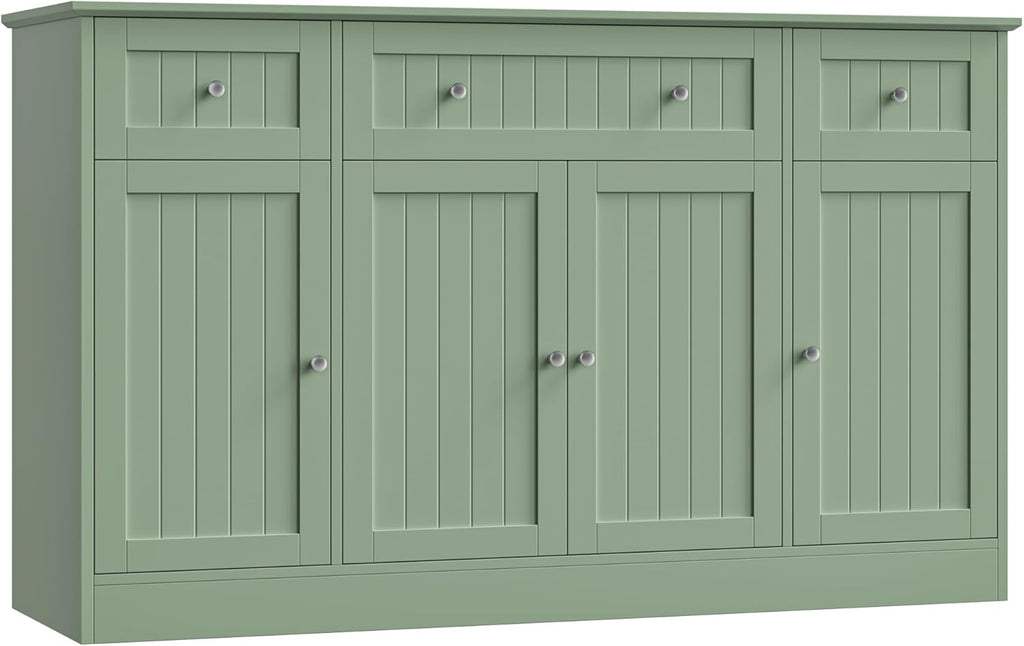 HITHOS 55" Sideboard Buffet Cabinet with Storage, Modern Kitchen Buffet Storage Cabinet with Drawers, Wood Coffee Bar with Adjustable Shelves, Large Sideboard for Kitchen, Living Room, Green