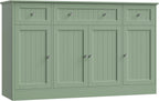 HITHOS 55" Sideboard Buffet Cabinet with Storage, Modern Kitchen Buffet Storage Cabinet with Drawers, Wood Coffee Bar with Adjustable Shelves, Large Sideboard for Kitchen, Living Room, Green