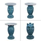 Luxury Owl Side Table, Blue Faux Marble Top Accent End Table, Decorative Animal Sculpture Furniture for Living Room, Bedroom, Entryway Home Decor