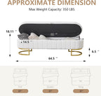 65" Curved Storage Ottoman Bench for Bedroom, Upholstered End of Bed Bench for King Size Bed, Oval Storage Bench with Gold Metal Legs, Bedroom Bench for Living Room Entryway, Beige Boucle
