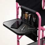 VINGLI 31" Tall Director's Chair for Makeup Artist, Aluminum Portable Makeup Chair with Retractable Side Table & Footrest,Supports 300 lbs, Foldable Makeup Chair for Studio, Pink & Black