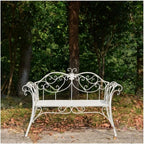 Patio Benches Iron Garden Lounge Chair with Double Backrest, Outdoor Patio Furniture for Courtyard(White)