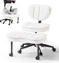 HOMRELEXA Cross Legged Office Chair, Ergonomic Cloud Criss Cross Desk Chair, Meditation Chair with Wheels, Height Adjustable Seat for ADHD, Wide Kneeling Chair with Back Support, Corduroy Fabric,White