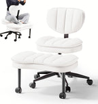 HOMRELEXA Cross Legged Office Chair, Ergonomic Cloud Criss Cross Desk Chair, Meditation Chair with Wheels, Height Adjustable Seat for ADHD, Wide Kneeling Chair with Back Support, Corduroy Fabric,White