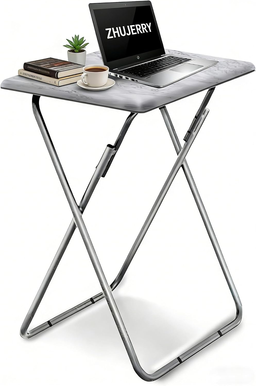 Tv Trays Folding Tv Table, Dinner Table for Eating with Sturdy Metal Frame, Small Foldable Snack Trays Table for Living Room, Couch,Sofa, Bed, No Assembly Required (White Marble)