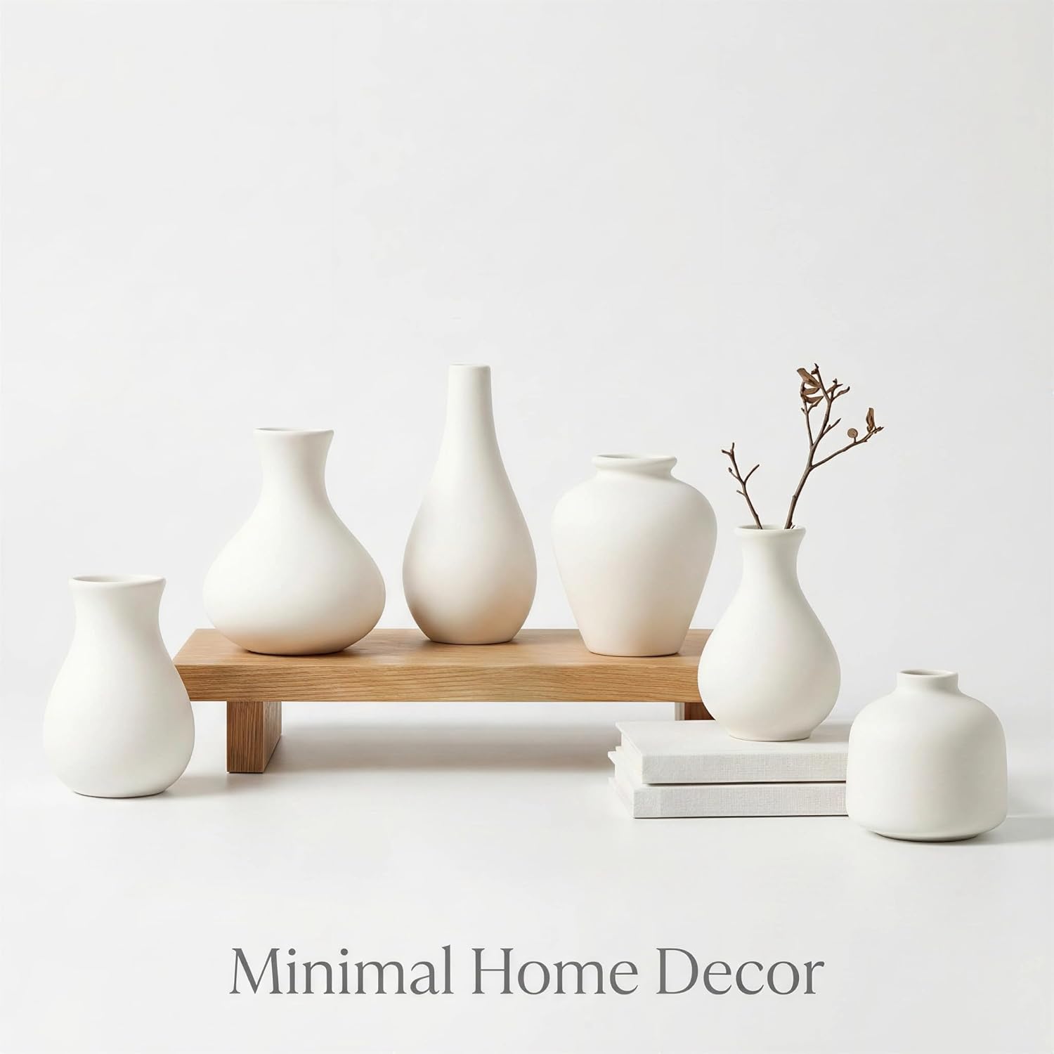 White Ceramic Bud Vase Set of 10, Small Vases for Pampas Grass, Flowers, Mini Vases for Modern Home Decor, Minimalist Decor, for Living Room, Dining Table & Shelves