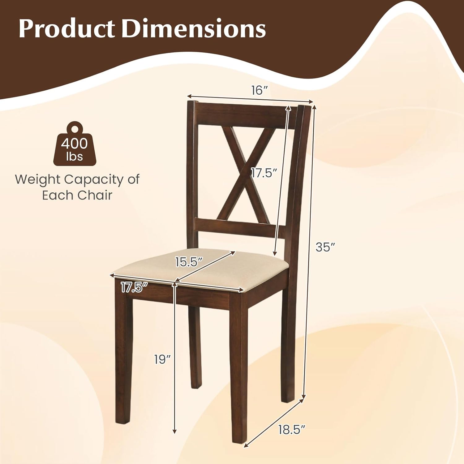 Giantex Wooden Dining Chairs Set of 4, Upholstered Kitchen Chair with Solid Rubber Wood Frame, Curved Backrest & Padded Wide Seat, Modern Farmhouse Dining Room Chairs for Living Room, Restaurant