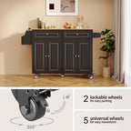 Aiho Kitchen Island Cart with Folding Drop Leaf, 52" Width Mobile Carts with Storage Cabinet, Rolling Kitchen Table with Spice Rack, Towel Rack, and Drawer, Black