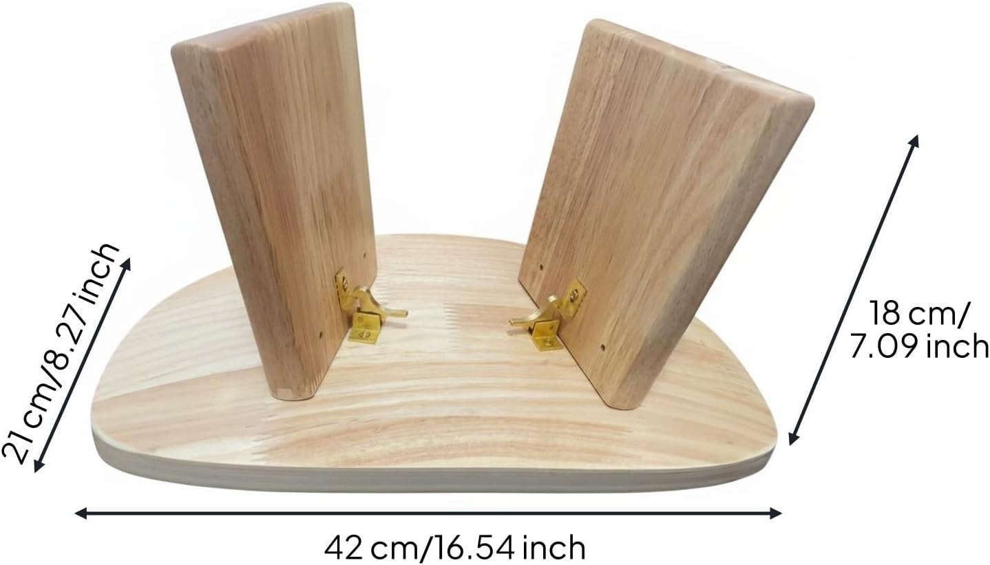 Meditation Bench Solid Wood Sitting Chair Curved Seat Posture Correction Lightweight Design Compact Structure Suitable for Studio Outdoor Use Living Room, Natural Wood, S with Buckle